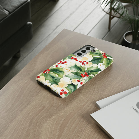 Christmas Holly on a Golden Background - Impact Resistant Phone Case